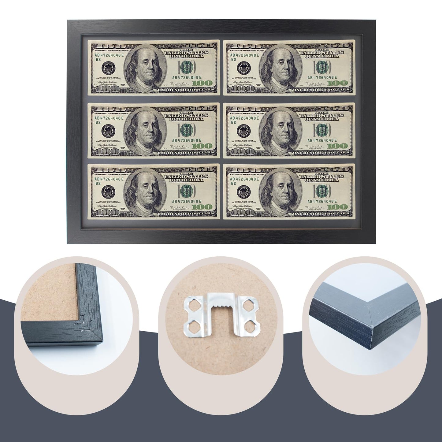 2 PCS Money Display Case Dollar Bill Frame Storage, Black Creative First Dollar Money Display Frame for Currency Collection Supplies, Bill, Stamp, 15x 10 Inch
