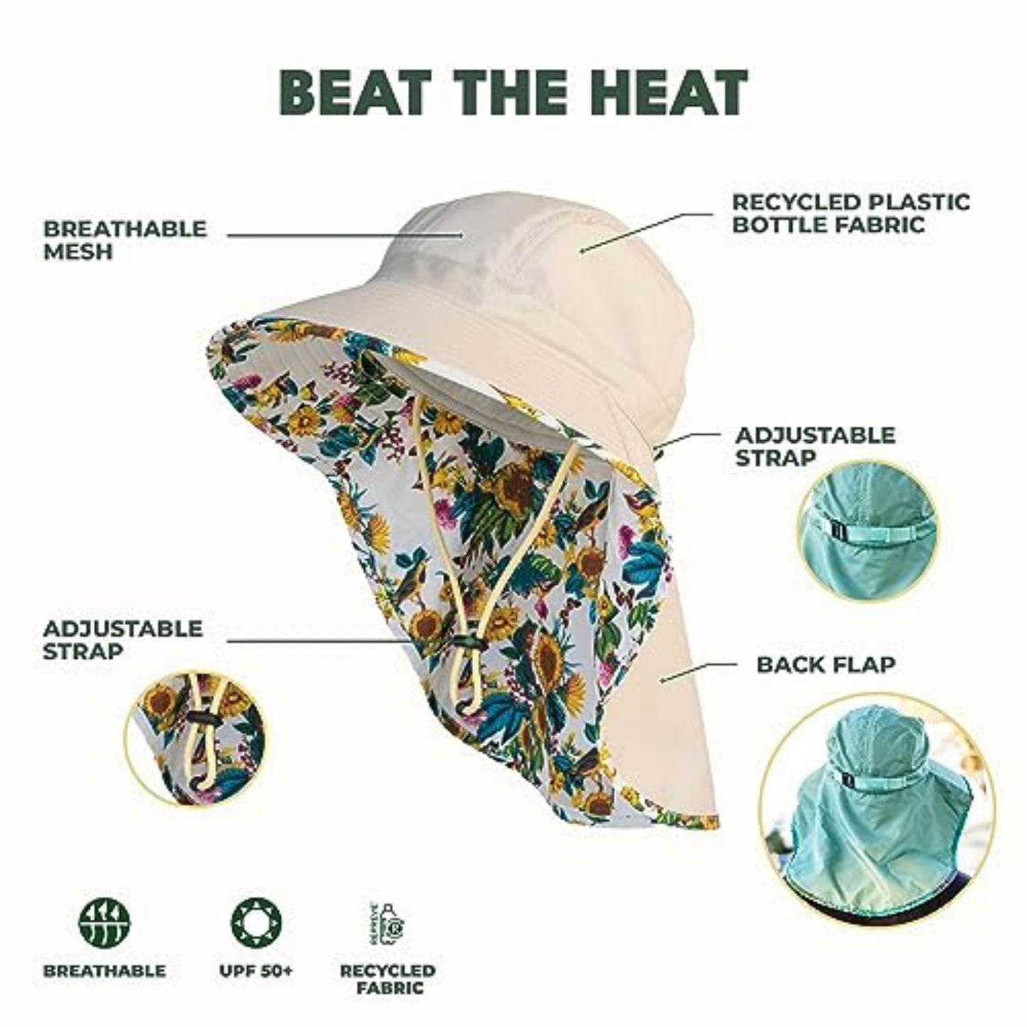 FARMER'S DEFENSE Sun Hat | UPF 50+ Sun Protection | Wide Brim | Neck Flap | Lifeguard Hat | Lightweight | Beach, Gardening, Fishing, Hiking, Outdoors | Cream