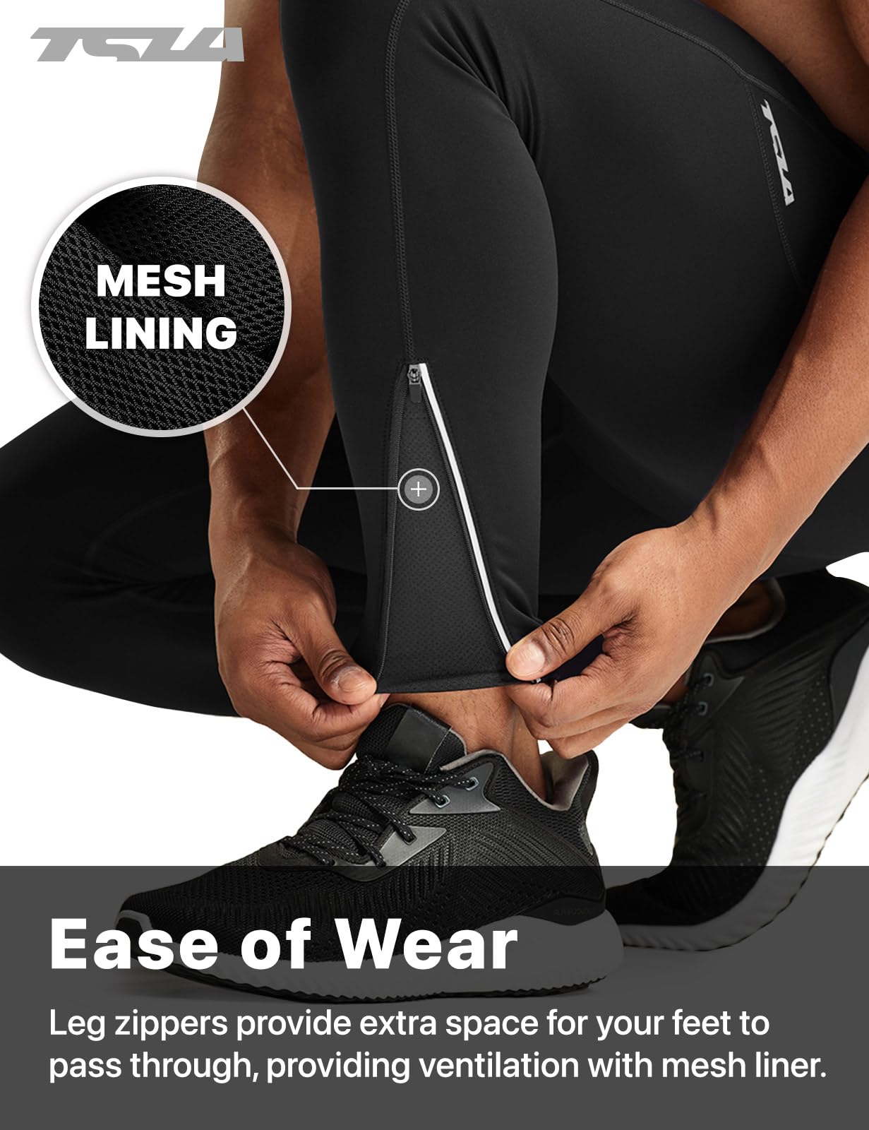 TSLA Men's Thermal Running Tights, Fleece Lined Compression Cycling Pants, Winter Cold Weather Leggings with Zipper Pocket, Running Tights Black, X-Small