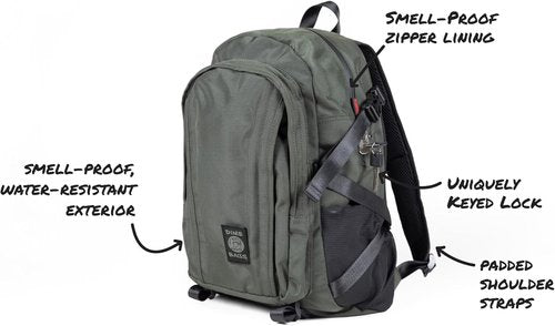 Dime Bags Odor Blocking Backpack with Lock, Water-Resistant, Anti Theft Bag, Lockable Travel Backpack with Padded Shoulder Straps, Spill Proof Zippers, Transporter (Black)