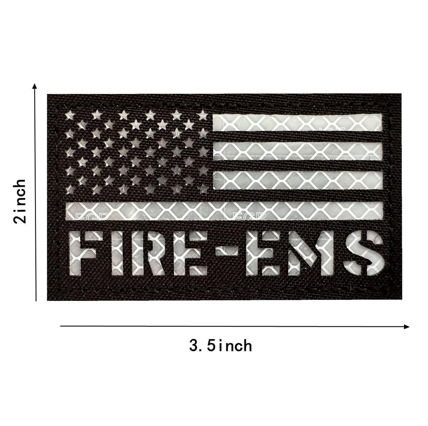 2 Pack Reflective EMS Fire Rescue Patch with Hook Back for Service Harness Tactical Vest Patch (Black-White)