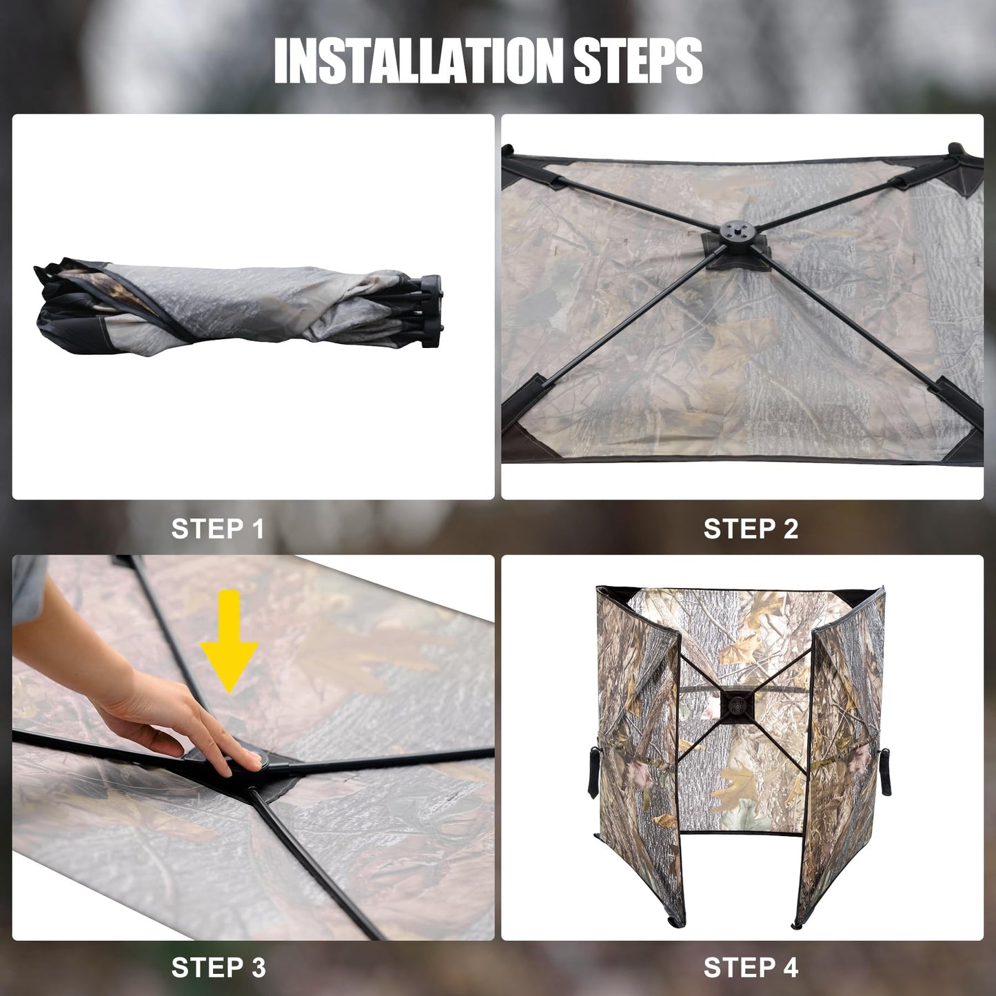 WTVIDAS Hunting Blind for Turkey, 3-Panel Portable Ground Blinds Silent Quick Setup Pop-Up Design for Deer Turkey Duck Hunting Accessory