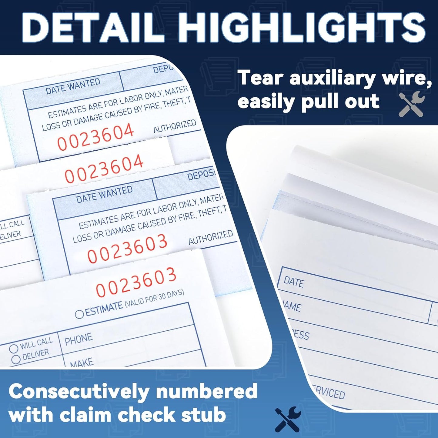 gisgfim 2 Pad Repair Order Book 2 Part Carbonless Receipt Books Consecutively Numbered with Claim Check Stub Invoice Receipt Book Work Order Form Receipt Book Order for Small Business 50 Set per Pads