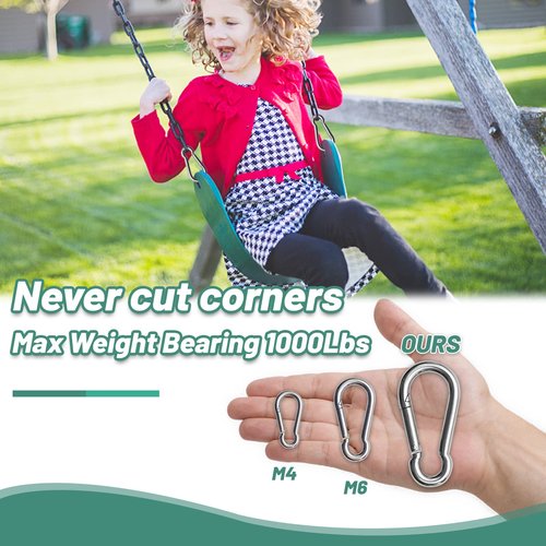 Pixel Panda 3.1 Inch Heavy Duty Gym Carabiner Load 1000lbs, 4 Pack Large Carabiner Clips,Snap Hooks for Fitness Attachment, Gym, Outdoor, Swing, Hammock, Hiking