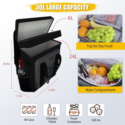 Backpack Cooler - AYAMAYA Upgrade Leakproof Cooler Backpack with Padded Top Handle, 40 Cans Large Waterproof Insulated Camping Coolers for Beach, Fishing, Picnic, Travel, BBQ