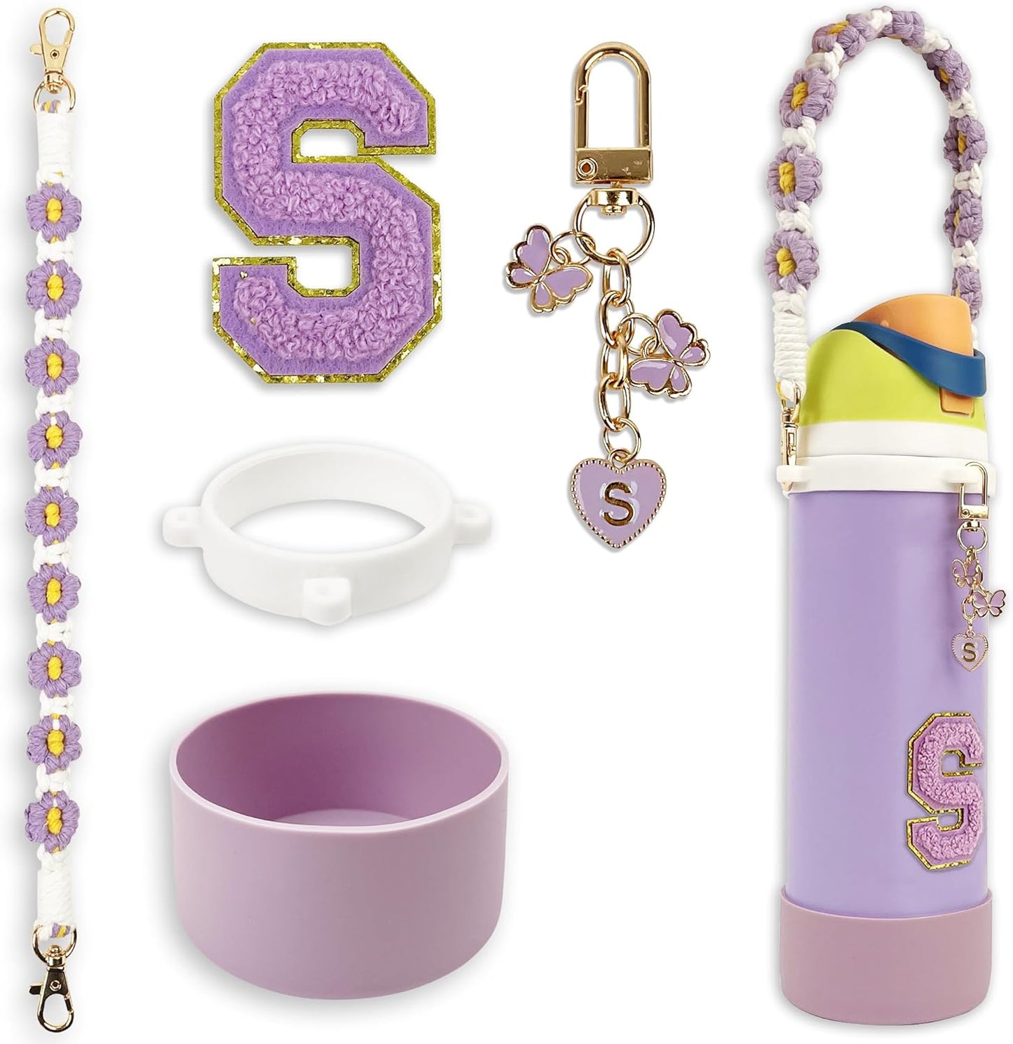 Silicone Boot Monogram Set for Owala Water Bottles | Cute Pink & Black Accessories