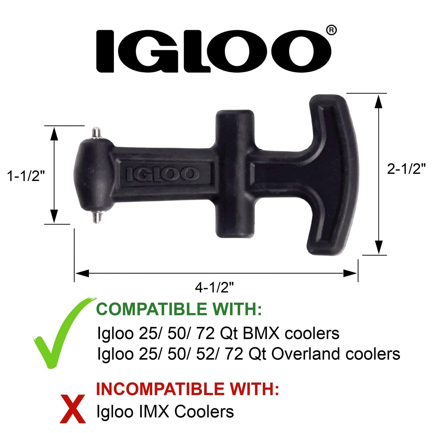 Igloo T-Handle Latch for BMX and Overland 25-72 Qt Coolers (Incompatible with IMX Cooler)