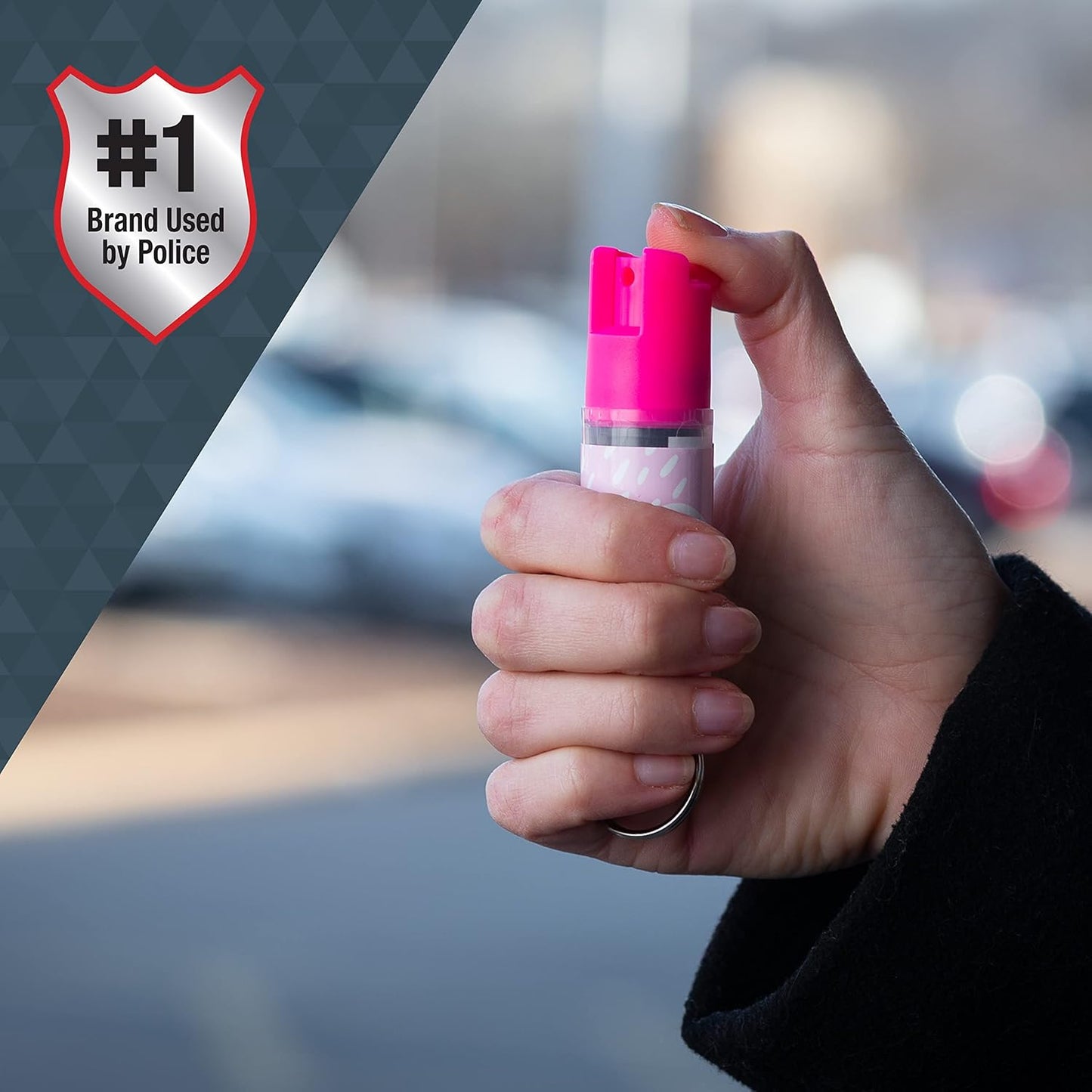 SABRE Pepper Spray With Key Ring, 25 Bursts, 10-Foot (3-Meters) Range, UV Marking Dye, Twist Lock Safety, Supports The National Breast Cancer Foundation (NBCF)