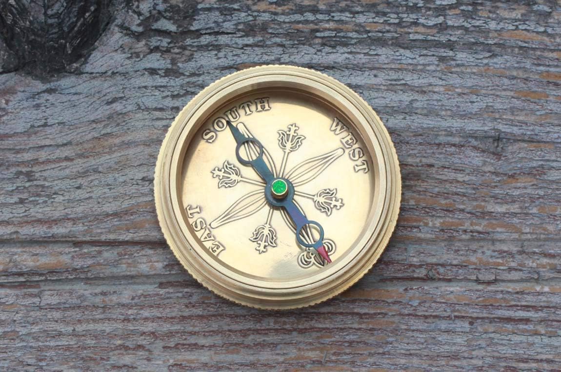Solid Brass Compass with Leather Case – Engraved Quote “Do Not Go Where The Path May Lead” – Inspirational Gift for Men, Women, Graduates, Travelers, Retirement, Adventure Keepsake