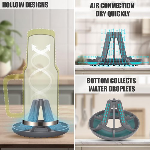 BANGIE - Bottle Drying Rack for Stanley Cup Accessories - Air Convection Fast Drying Bottle Rack - Soft Silicone Bottle Rack Dryer Suitable for Multiple Container Sizes - 2 Pack, Gray