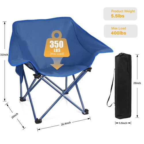 Portable Camping Chair Compact Collapsible Outdoor Folding Sports Chairs for Adults Heavy Duty Camp Sporting Events Park Lawn 400 Lbs Blue