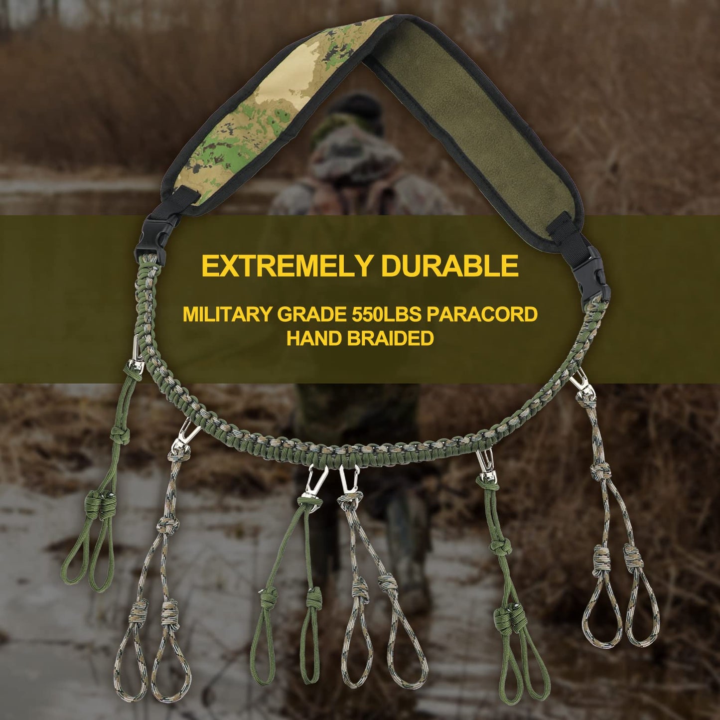 iHoven Military Grade Duck Call Lanyard - 550LB Paracord with 12 Adjustable Loops for Goose Calls, Predator Calls, Deer Calls & Dog Whistles | Perfect Hunting Accessory