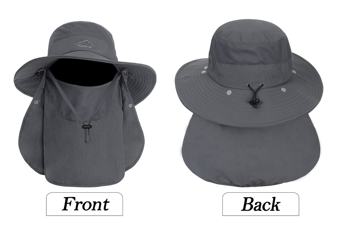 Mens Sun Hat with Neck Flap Quick Dry UV Protection Caps Wide Brim Fishing Hat Summer Beach Hat Outdoor Hiking Hat UPF 50+ Dark Gray