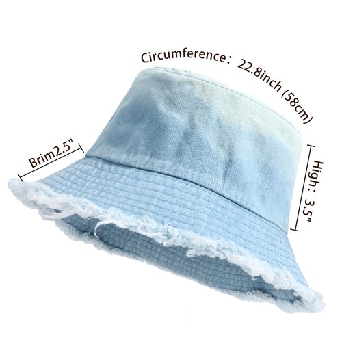WOWOGO Denim Bucket Hat for Women Men Large Summer Cap for Beach Travel Fishing