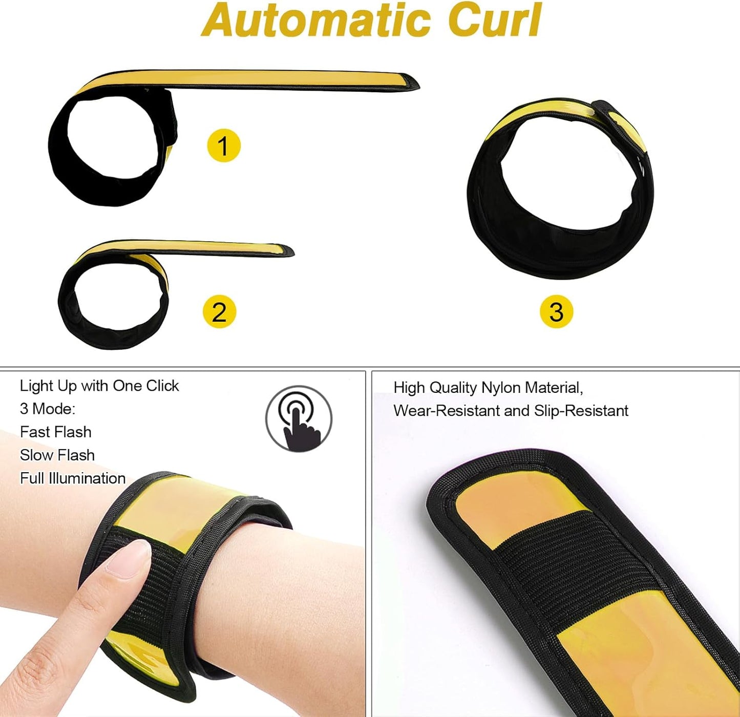 Pack of 6 LED Light Up Band Slap Bracelets Night Safety Wrist Band for Cycling Walking Running Concert Camping Outdoor Sports