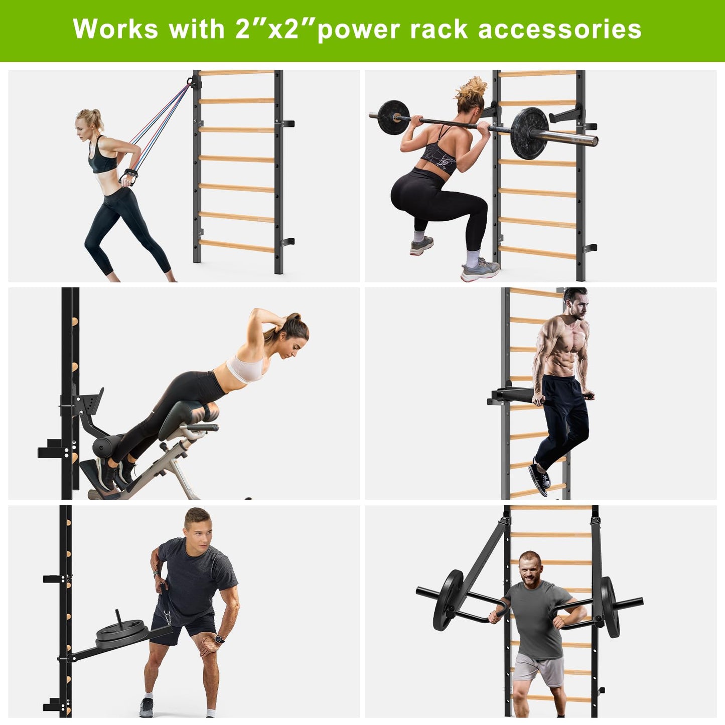 Kipika Gymnastic Stall Bar - 2"x2" Swedish Ladder with 1" Hole, Wall Mounted Pull-up Bar Ladder Suspension Trainer, Solid Wood Grips Gymnastics Training Bar for Home, Wall Gym, School