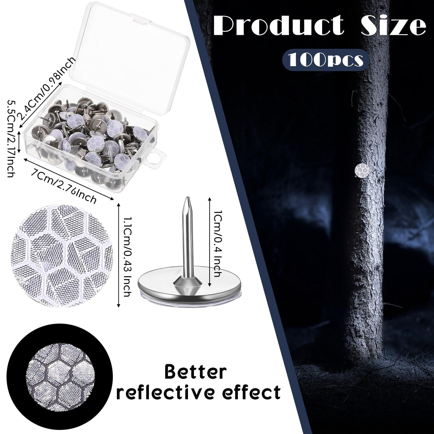 Fullhawl 100 Reflective Tacks Trail Marking Tacks Glow Reflective Mark Trail Markers Thumb Nails for Hunting Hiking Camping Tree Stand (Sliver)