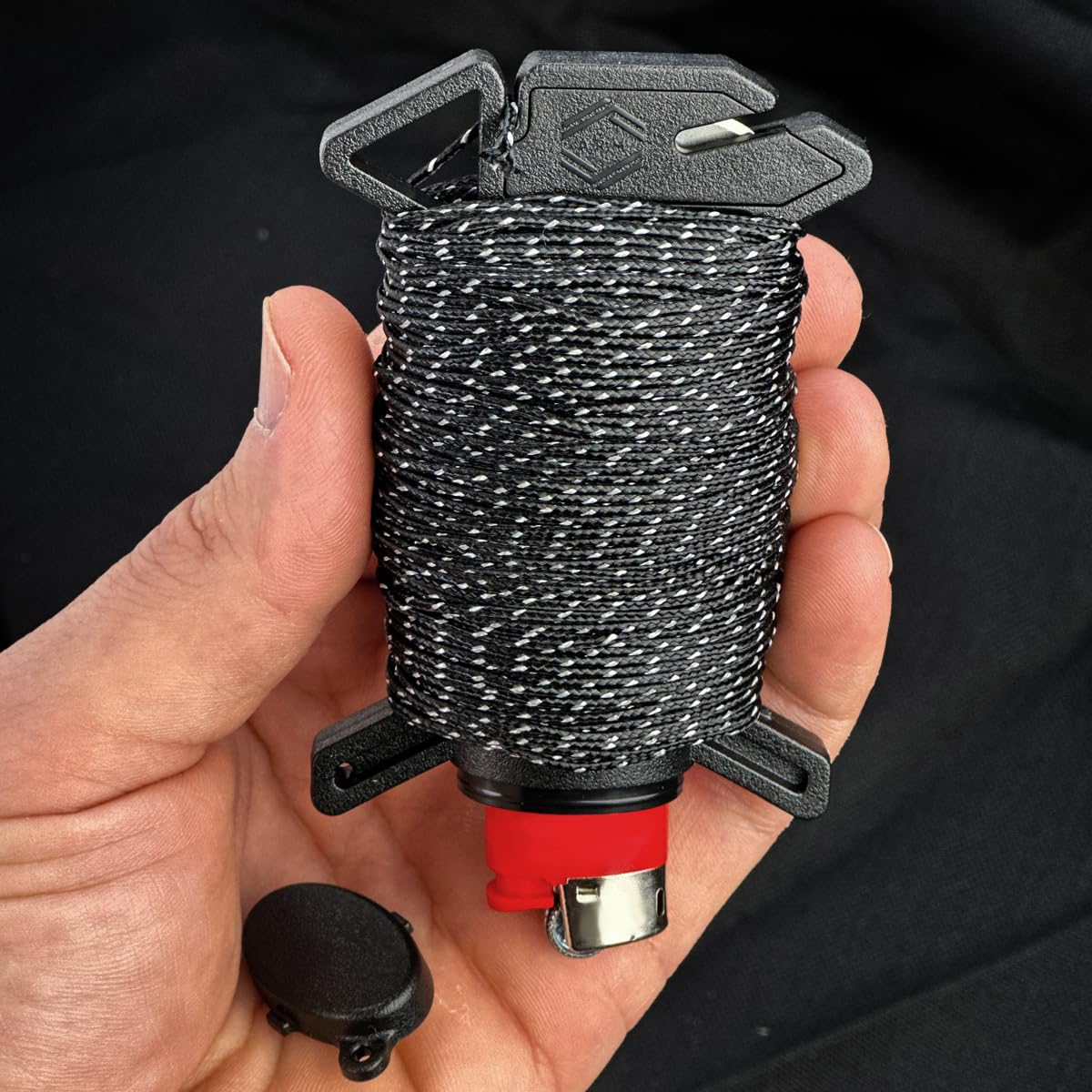 Atwood Rope Ready Rope™ Micro Cord Dispenser 125ft 100lb Test, Camping Gear Survival Tool, Built in Storage, Cutting Blade, Cord Grip, Gear Loop, Made in USA (Reflective Black)
