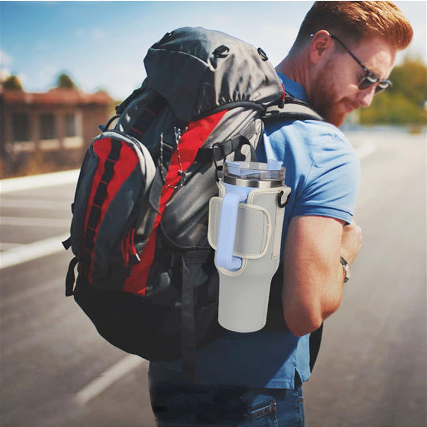 Water Bottle Carrier Bag Compatible with Stanley 40OZ Tumblers,Bottle Pouch Holder With Adjustable Shoulder Hand Strap, Water Bottle Accessories for Gym Outdoor Sports Hiking Travel Camping,Beige