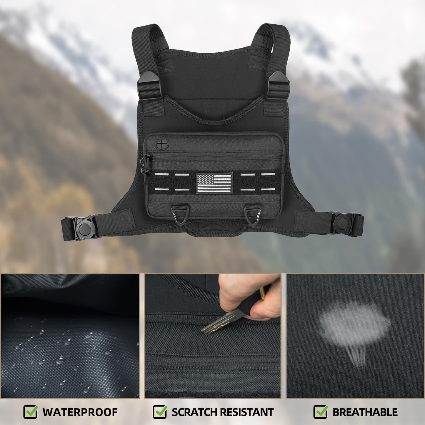 ROGJUK Sports Chest Bag for Men -Tactical Backpack Anti Theft Chest Pack Breathable Running Vest Pouch Water Resistant Reflective with Phone Holder for Workouts Cycling&Hiking