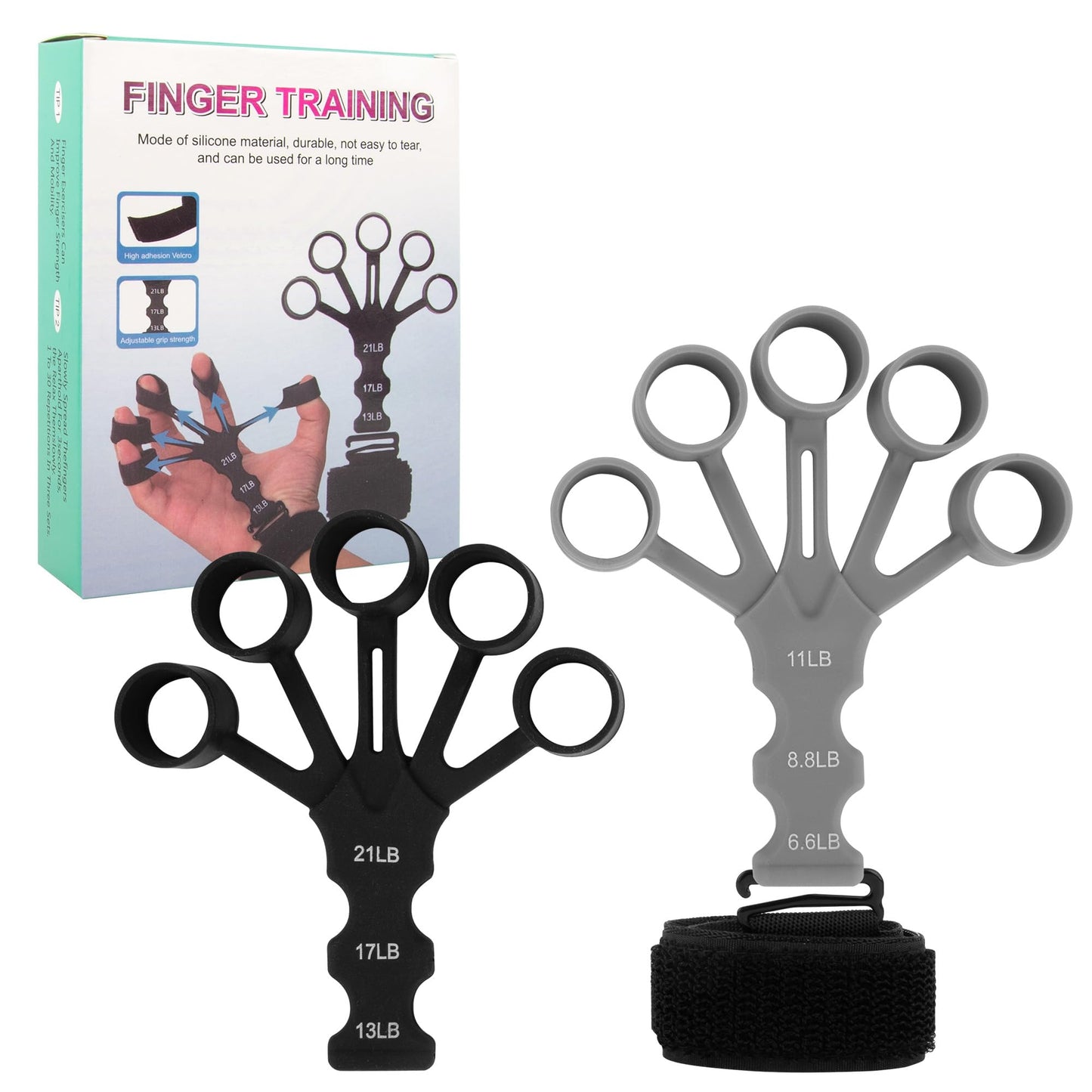 Kingshion 2PCS Ength Trainer, Grip Strength Trainer Finger Strengthener, Hand Grip Strengthener, Finger Grip Strength Trainer,Finger Exerciser,Hand Grip Strengthener 6 Resistant Level Finger Exerciser