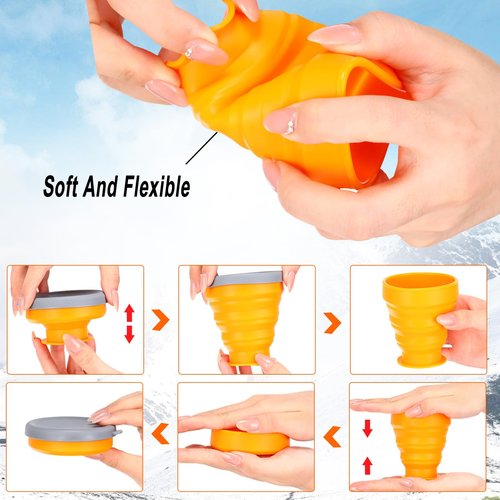 Umigy 9 Pcs 6.8 Oz/ 200 ml Silicone Collapsible Cup with Lid Collapsible Water Bottles Reusable Small Collapsible Travel Cup Portable Drinking Folding Camping Coffee Mugs for Hiking Outdoor Sports