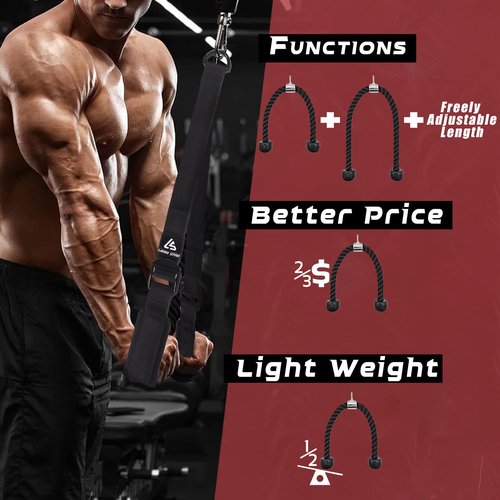 Tricep Rope Cable Attachment Adustable Length (24-54 Inch),Ideal Alternative for 27 36 48 Inch Long Tricep Ropes, Greater Range of Motion,Pull Down Rope Extension Straps Cable Crossover Accessories