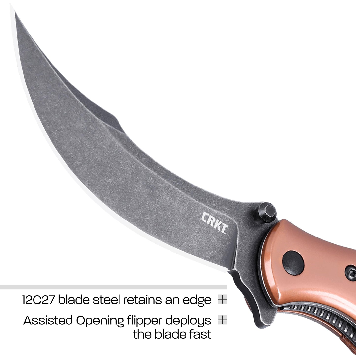 CRKT Ritual Compact Assisted Opening Folding Knife: Persian Blade Style with 12C27 Steel, Micarta Handle w/Stainless Steel Bolster, Liner Lock, 7465