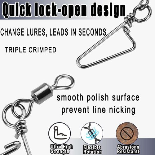 ENERHIKE 150pcs Fishing Snap Swivels Barrel Swivel with Coastlock Snap Stainless Swivel Corrosion Resistant Fishing Tackle Accessories Lure Line Connector for Saltwater Freshwater Fishing