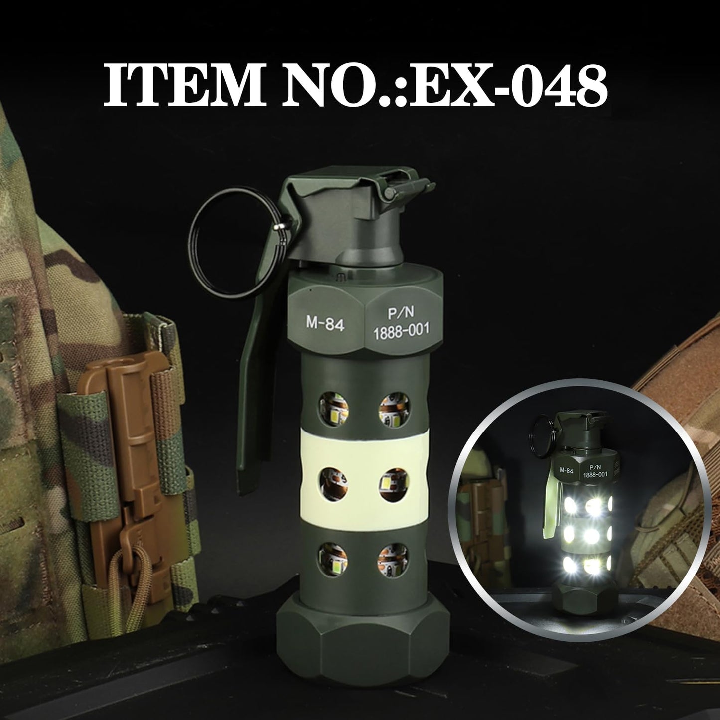 Zhongren M-84 CS Airsoft Flashlight Flashbang Plastic Grenade Toy Model Emergency Camping Lamp Portable Lantern Tactical Gear Accessories for Army Fans Military