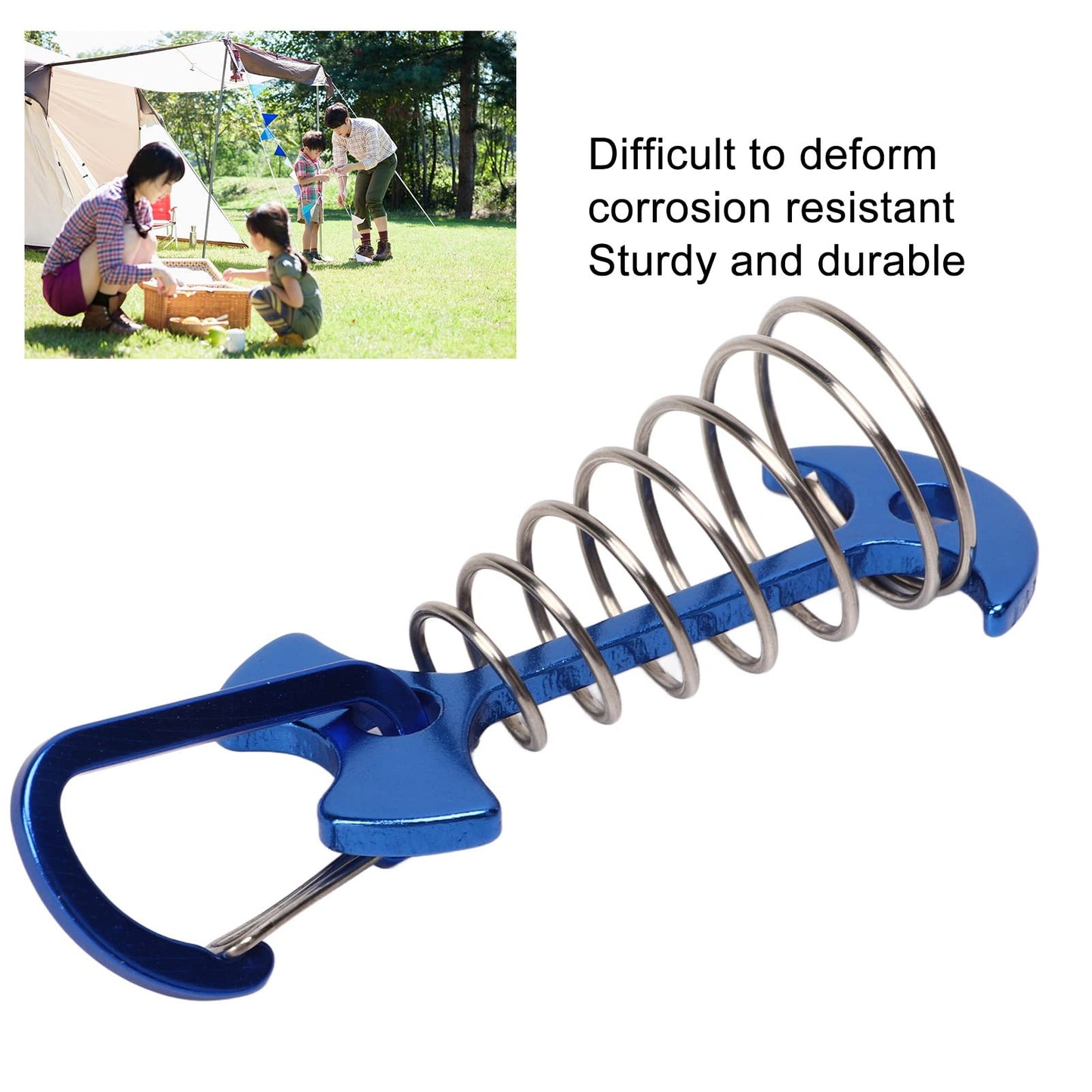 Socobeta Fishbone Tent Stakes, Easy Locking Tent Fixing Anchor Pegs Anti Slip 5pcs Adjustable Sturdy Spring Buckle Aluminum Alloy for Traveling(Blue)