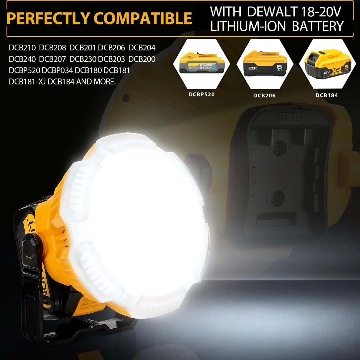 Adisipsoarin 2400LM LED Camping Lantern for Dewalt 20V MAX Lithium Battery, 24W LED Work Light for Car Repairing , Camping, Emergency and Hurricane, Hiking, Fishing