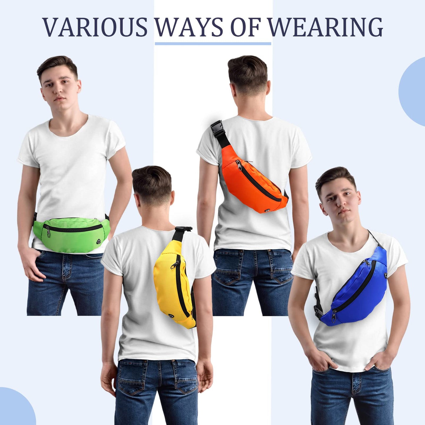 16 Pcs Fanny Packs for Men Women Colorful Waist Pack Bags with Headphone Jack Waterproof Crossbody Waist Bag Adjustable Strap Waist Pouch Bag for Running Travel Cycling Hiking Workout Casual Rave