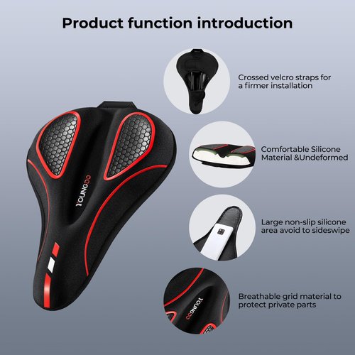 YOUNGDO Bike Seat Cushion with Waterproof Gel Bike Seat Cover, 11.2" x7.4, Bicycle Seat Cushion for Bike Seat, Shock Absorbing, Seats Cushion Fit for Peloton, BMX, MTB & Road