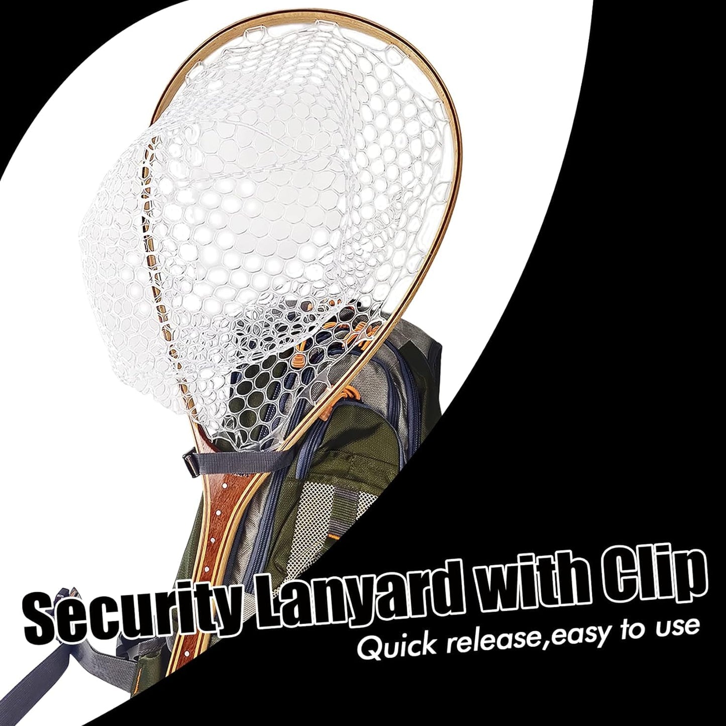 Riverruns Long Wooden Net Fly Fishing with Measuring Dots on Handle Soft Rubber Bag (Long Handle Wooden Net)