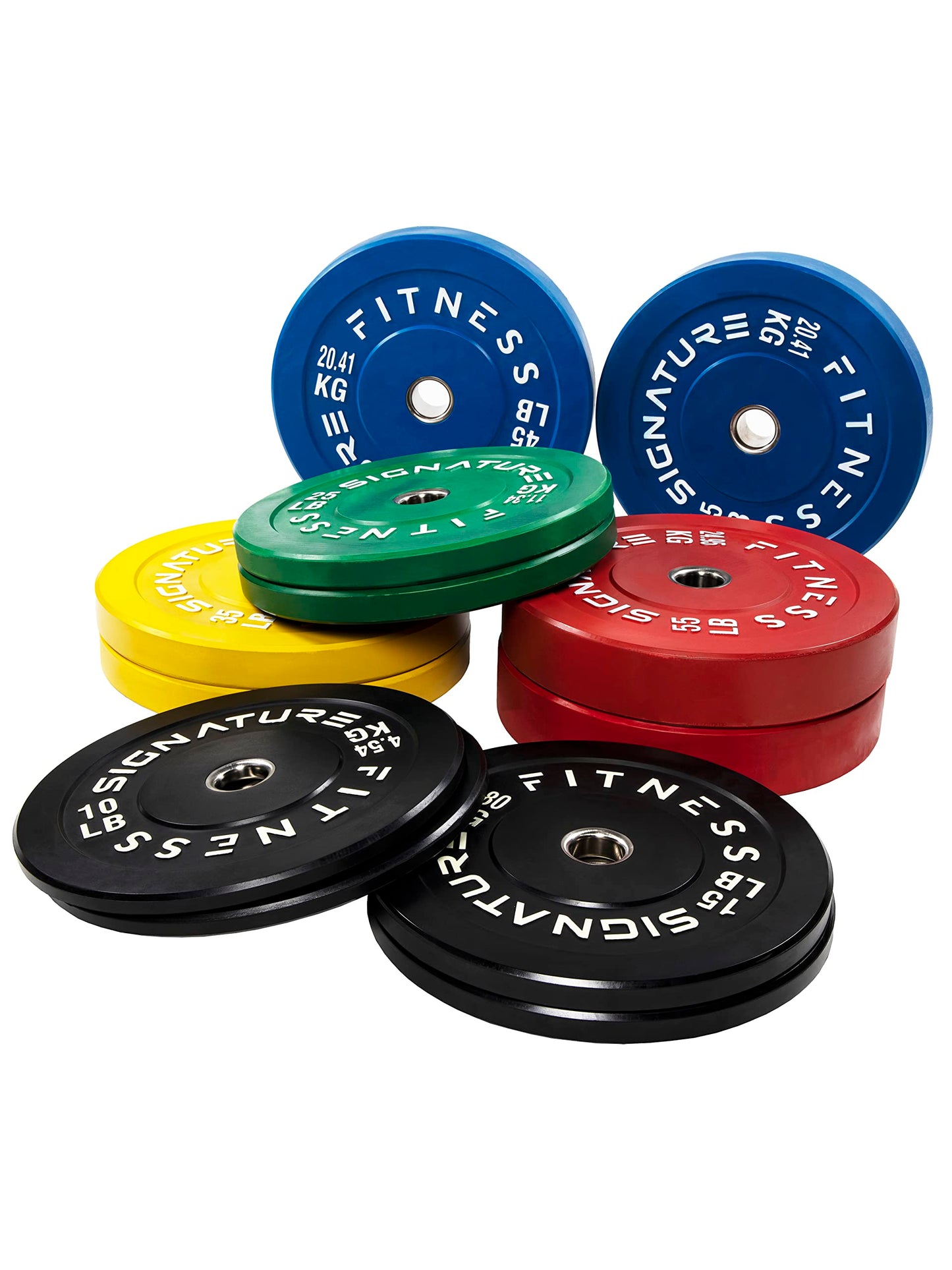 Signature Fitness 2" Olympic Bumper Plate Weight Plates with Steel Hub, 55LB Single, Colored