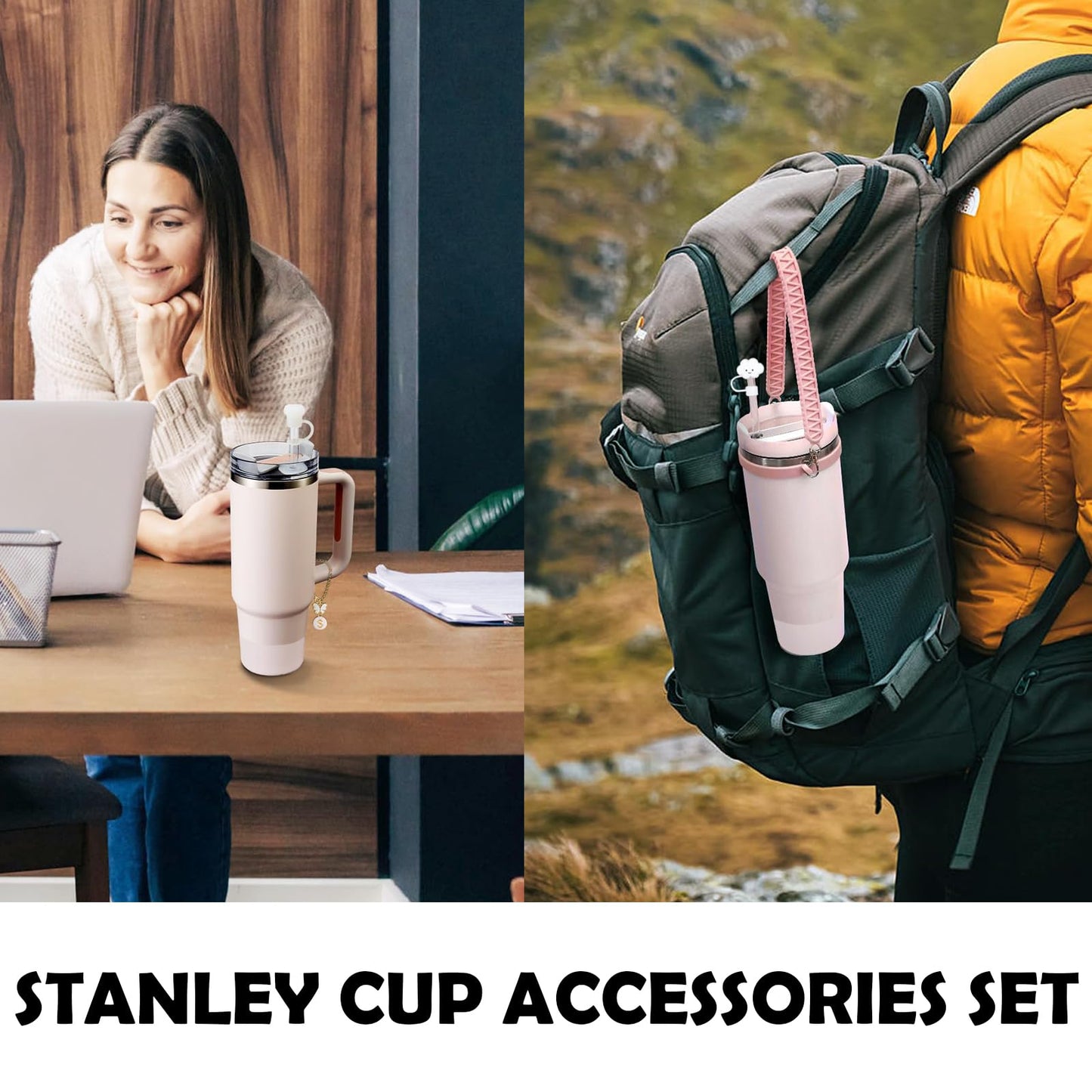 10Pcs Stanley Cup Accessories 9-10mm Stanley Straw Cover Topper Silicone Boot For Stanley Cup Initial Letter Charm Leak Proof Seal Kit Stanley 2.0 30&40oz (Rose Quartz,S)