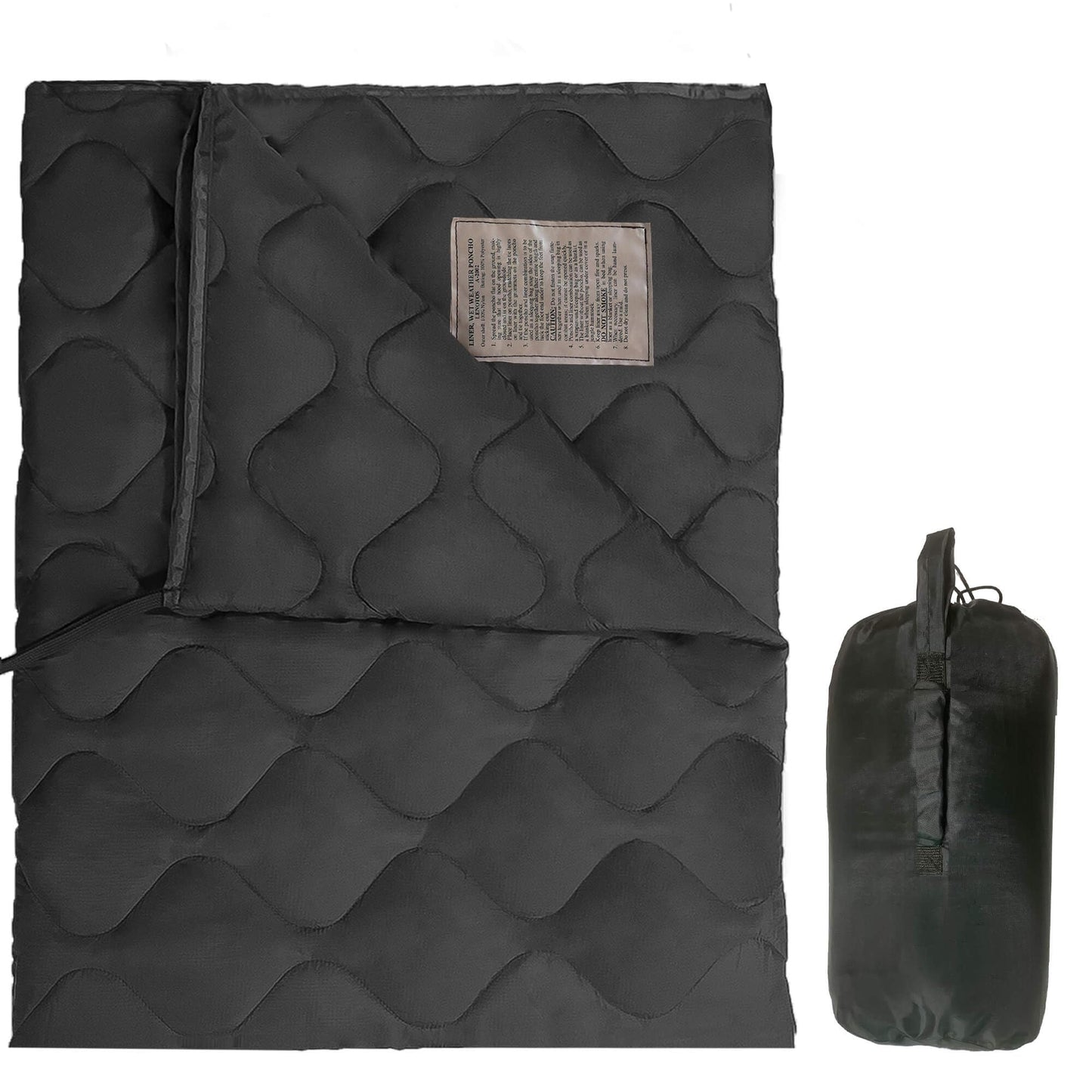 Lenotos Woobie Blanket, Thermal Insulated Military Poncho Liner, Water-Resistant, Portable, Insulation, for Hiking, Survival with Compression Carry Bag (Black)