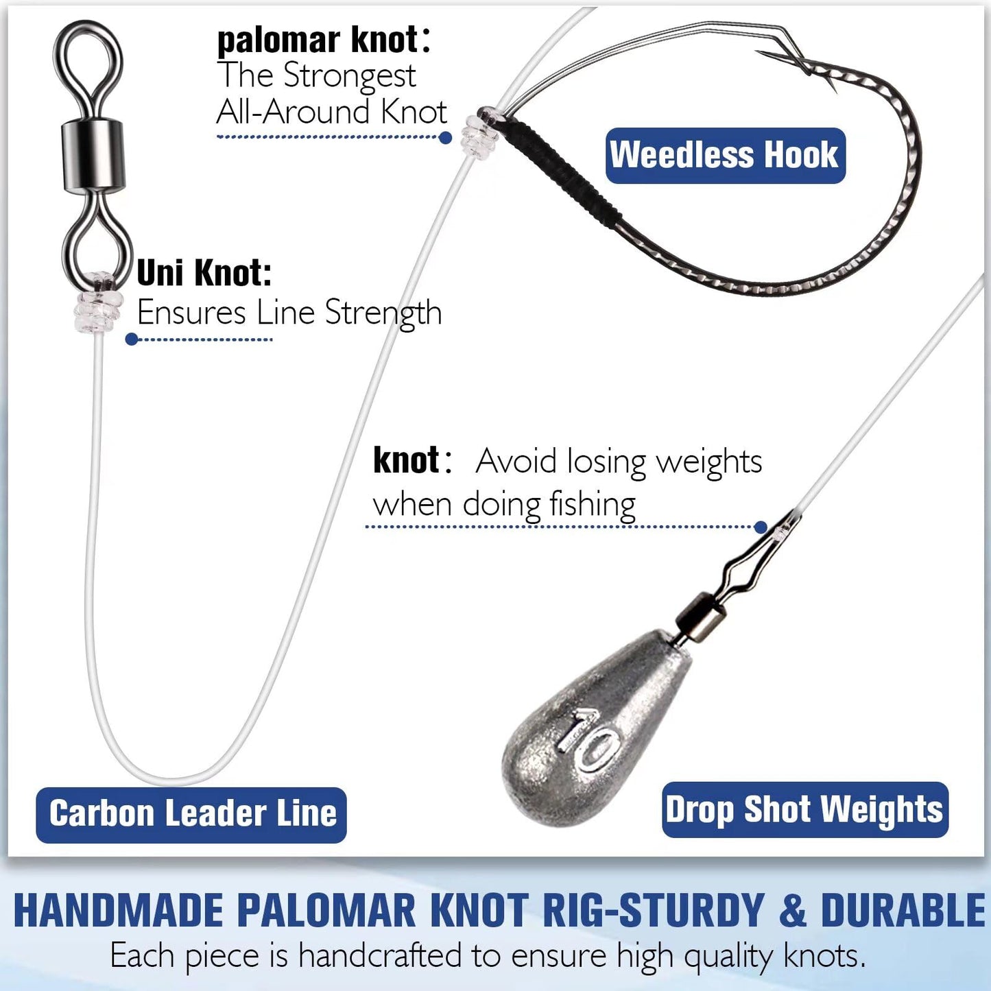 8PCS Ready Tied Drop Shot Rigs for Bass Fishing Drop Shot Hooks Fishing Rig with Drop Shot Weights 1/4OZ Swivel Fluorocarbon Fishing Line Weedless Hooks 1/0