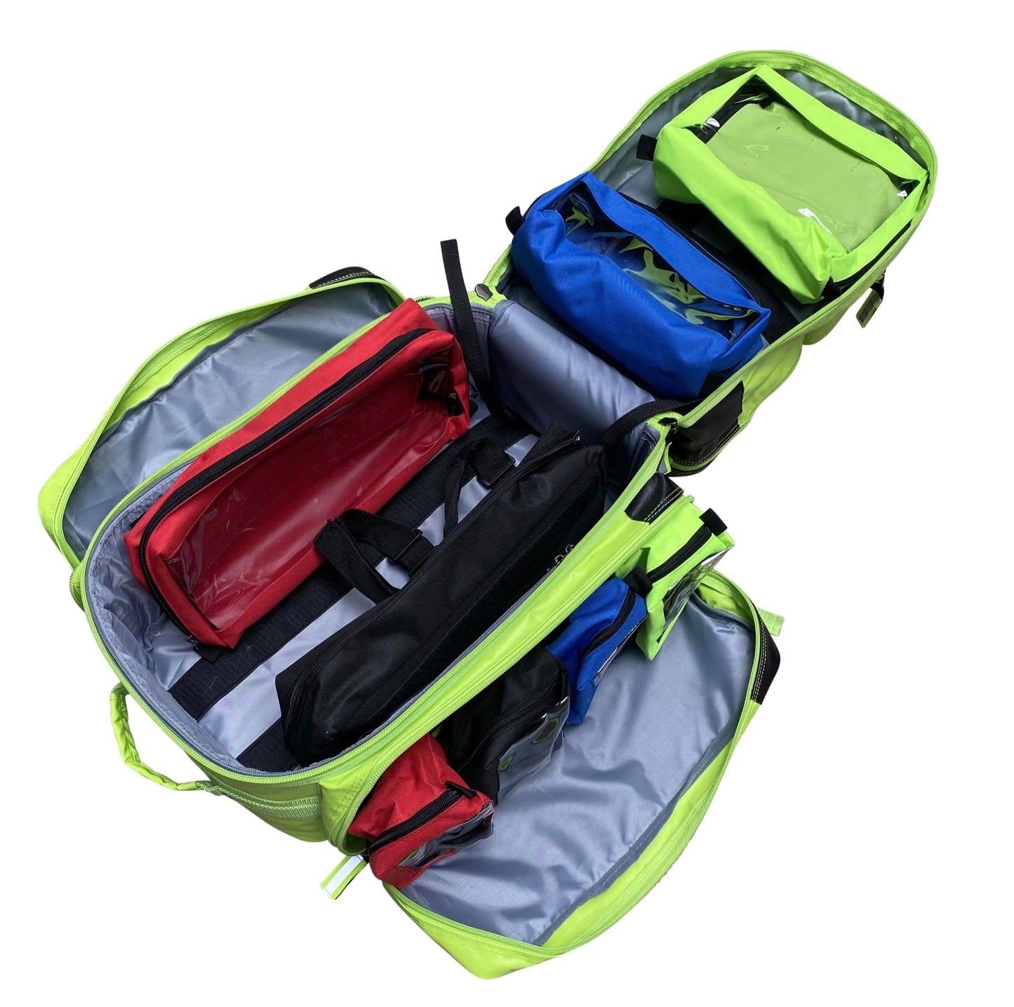 Kemp USA Ultimate EMS Backpack For EMS - Emergency Supplies - EMT Bag Fits BLS/ALS Equipment and D Tank Oxygen Cylinder - Premium Fluid Resistant Tarpaulin Fabric (Neon Green)