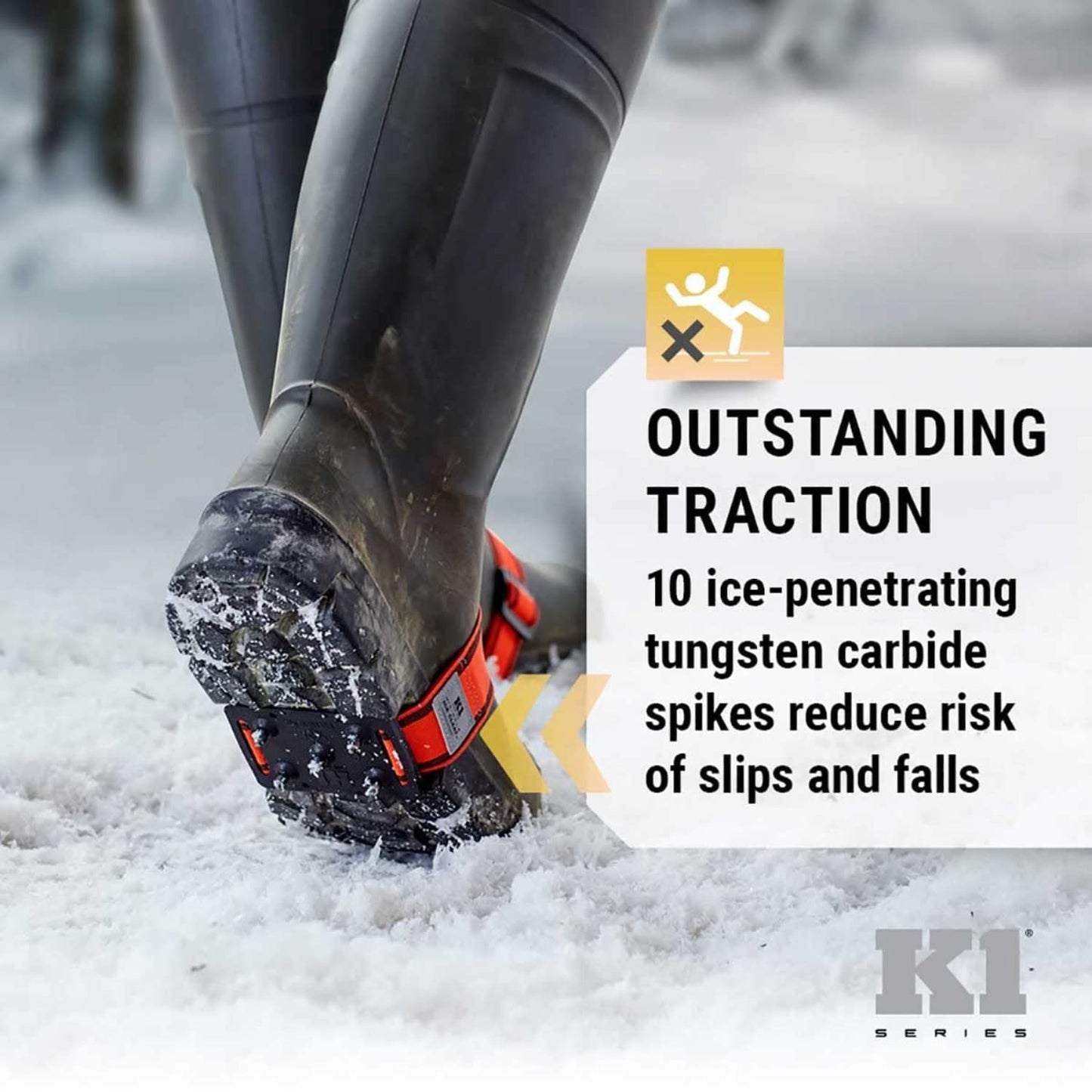 K1 Mid-Sole Ice Cleats for Men & Women - Rotatable Traction Aids For Winter Snow - Hi Vis - Low Profile