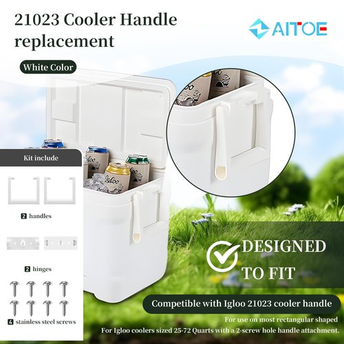 ZAITOE 2 Pack - Cooler Handle Replacement Kit Compatible with Ig-loo 21023 25-72 Quart Cooler Handle with Screws,Includes 2 Swing-up 2 Hole Handle and 4 Screws