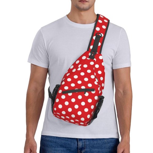 Cuczpau Crossbody Bags For Women Men Red White Polka Dot Sling Backpack Chest Shoulder Bag Gym Cycling Travel Hiking Daypack