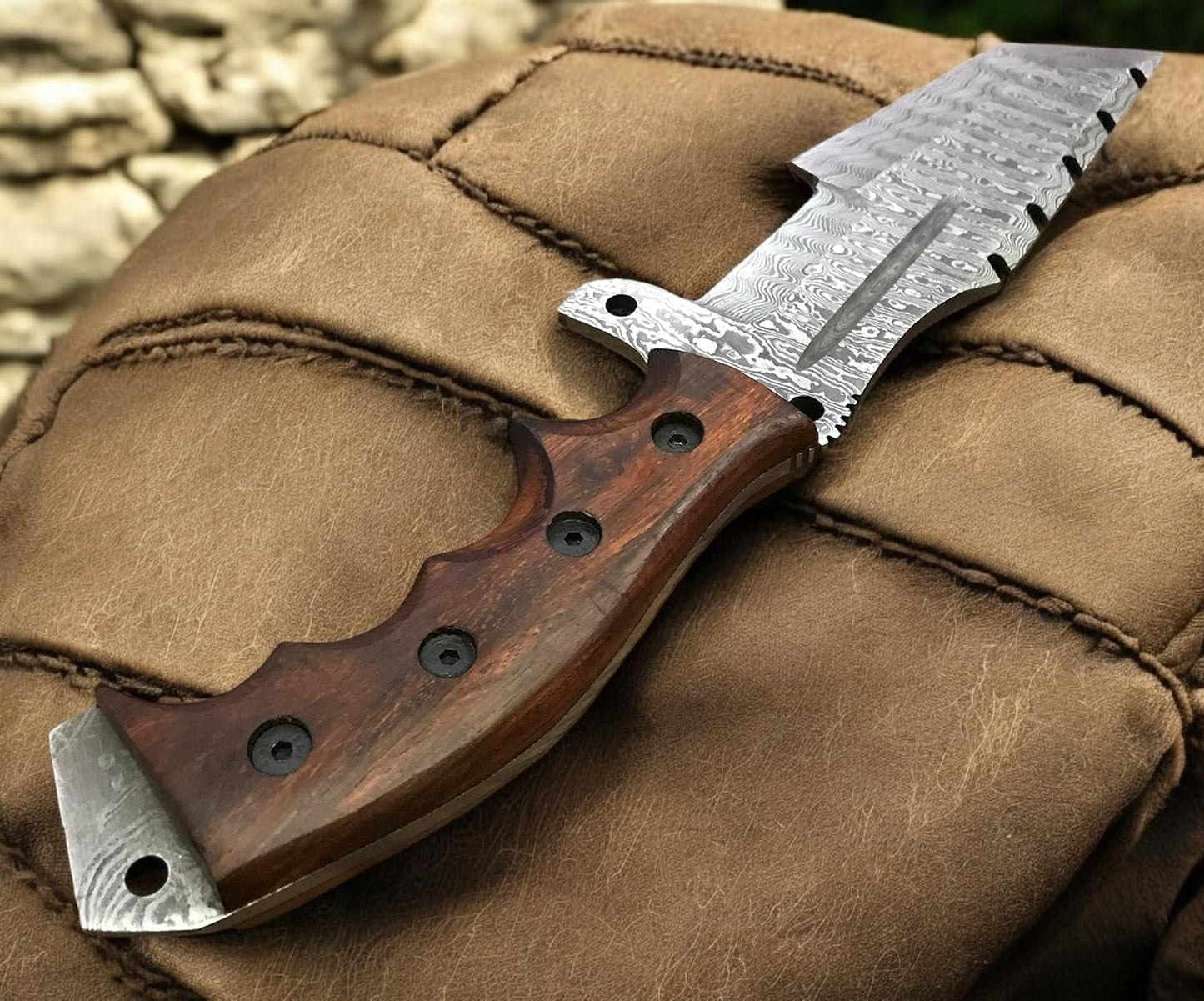 Poshland TR-1168 Custom Handmade Damascus Steel 10 Inches Tracker Knife - Perfect Grip Black Micarta Handle