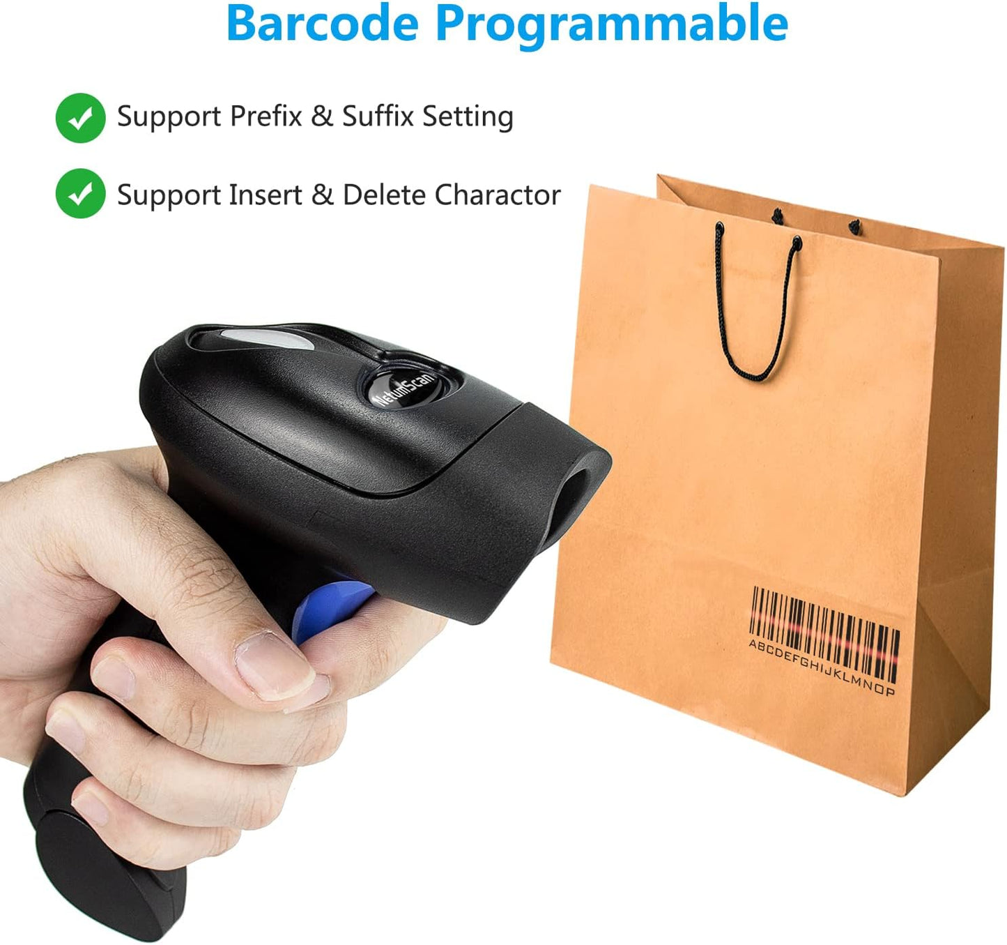 Wireless 1D 2D Barcode Scanner with Stand, NetumScan Portable Automatic QR Code Scanner Supports Screen Scan Handheld CMOS Image Bar Code Reader with USB Receiver for Warehouse POS and Computer