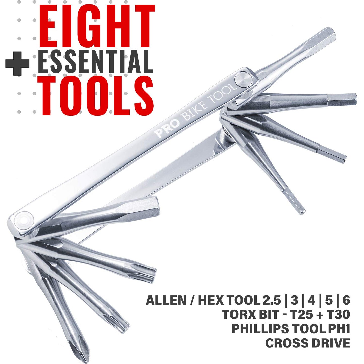 PRO BIKE TOOL Bicycle Multitool - Reliable, Compact and Lightweight Repair Kit for Road and Mountain Bikes - Strong Full Stainless Steel, No Rust, Long Leverage multi-functional Tools, Includes Bag