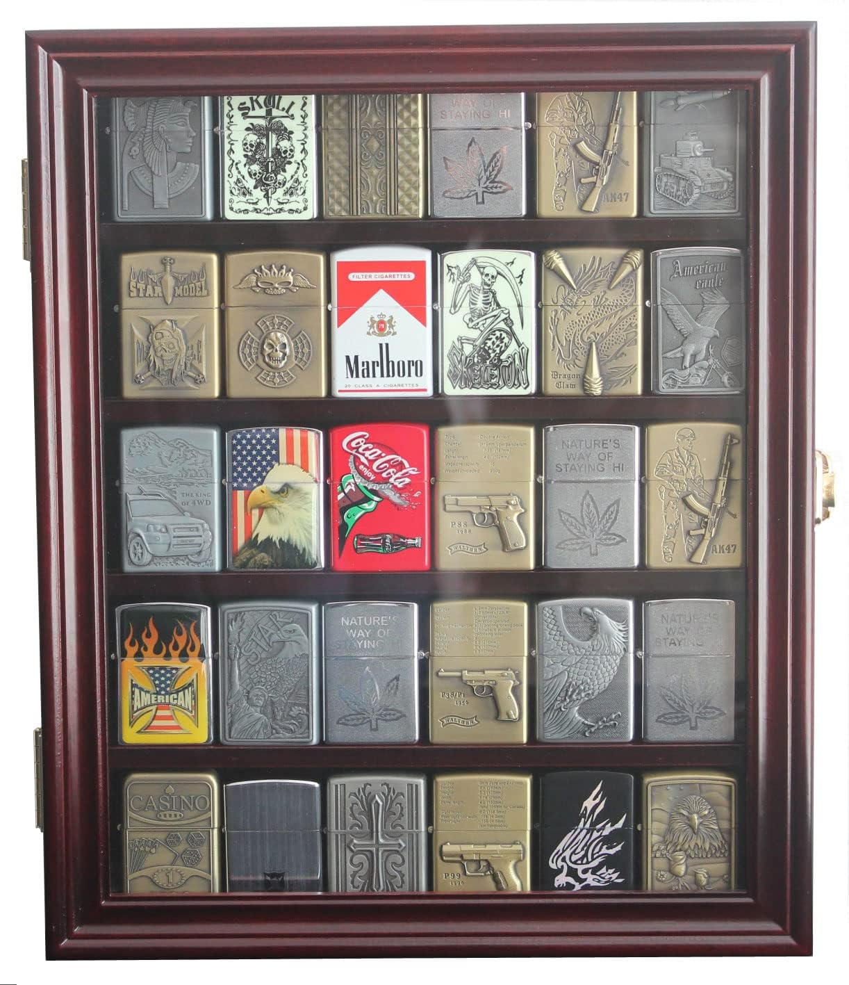 30 Lighters Display Case Wall Cabinet Compatible with Zippo Lighters Military Sport Collectible Match Book Black Frame