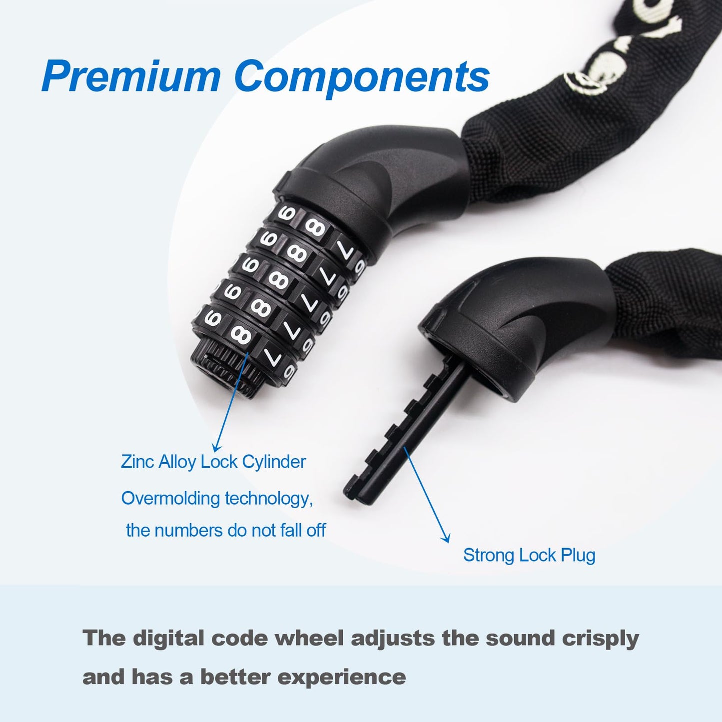 Monotre Bike Chain Lock, 5-Digit Resettable Combination Heavy Duty Anti-Theft Bike Chain Lock, 3.2FT Long Keyless Security Bike Lock for Bicycles, Scooters, Motorcycles, Doors, Fences