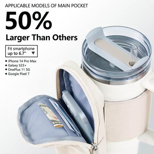 SUITMAT Water Bottle Pouch for Stanley Quencher Series Tumbler, Large Pouch Bag for Stanley Cup Accessories, Cup Backpack with Multiple Pockets for Phone, Cards, Keys (Bag Only)