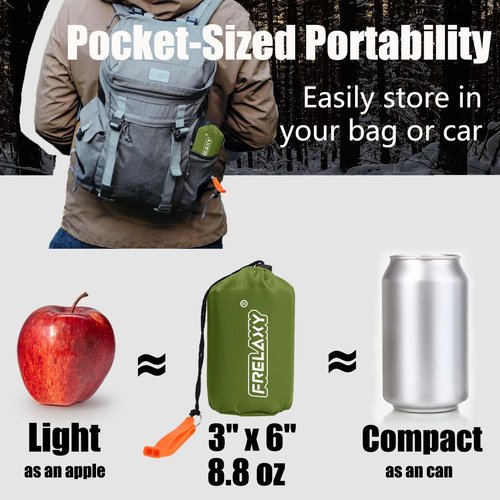 Frelaxy Extra-Thick Emergency Tent, Compact Survival Tent with Whistle, Upgraded Paracord, Storage Pouch, and EVA Case, 2 Person Emergency Shelter for Backpacking, Hiking (Army Green - 2 Pack)